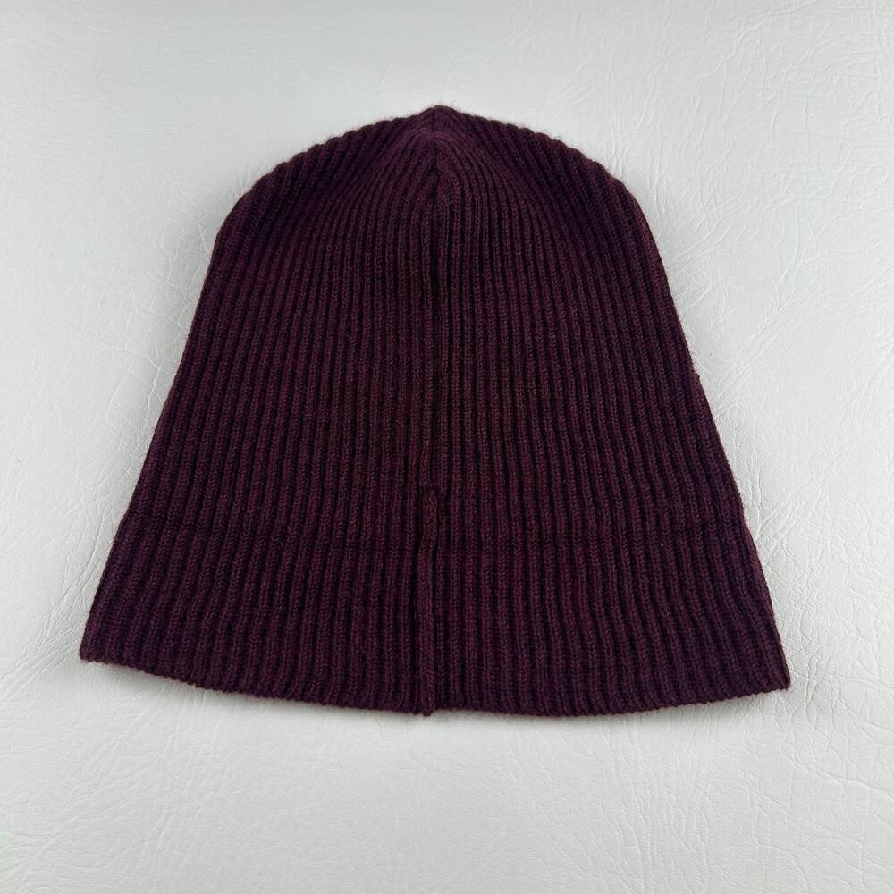 100% Extra Fine Merino Wool Beanie Burgundy Ribbed Knit Winter Hat Unisex